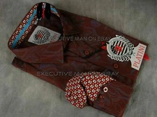 Mens Shirt Deep Burgundy Paisley Complementing Trim PLATINI Button Up Slim Fit