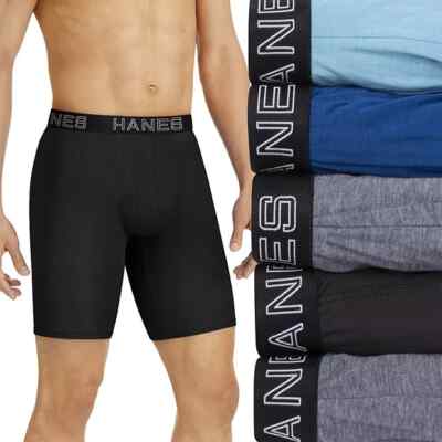 Hanes LONG Boxer Brief 5-Pack Ultimate Comfort Flex Fit MEDIUM 32-34 Blues  Grays