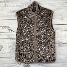 Lisa International Vest Womens L Multicolor Faux Fur Animal Print Full Zip Lined