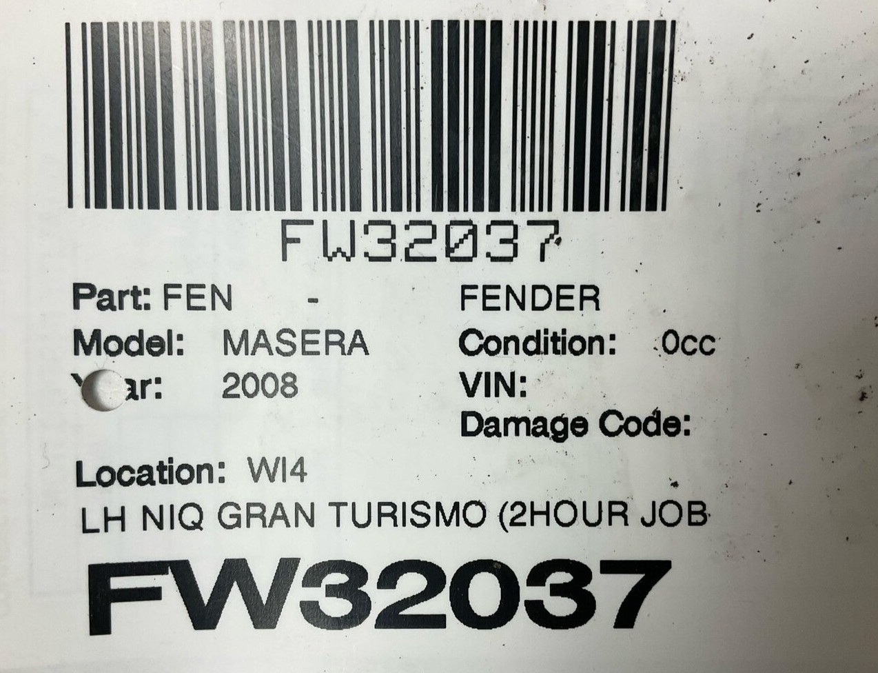 2008-2019 MASERATI Gran Turismo Fender Left Driver Side OEM