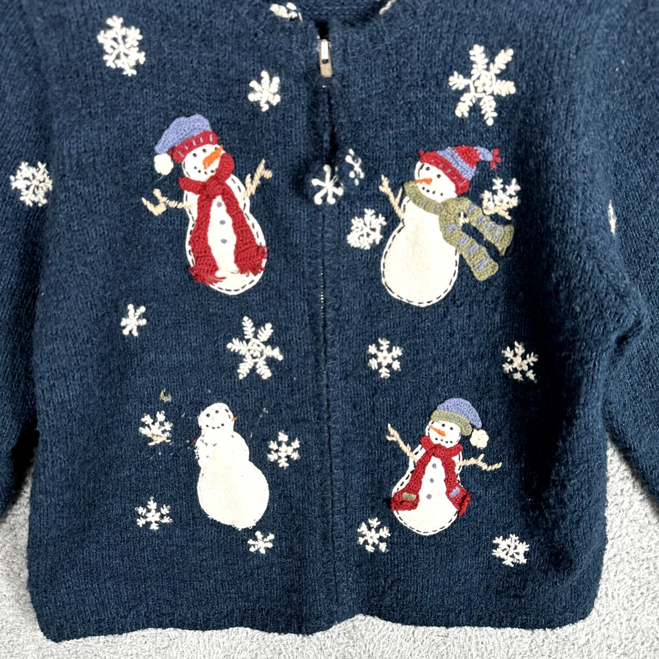 Vintage Christmas 90s Cardigan Sweater Silk Wool Knit Women's Large Snowman - Image 3 of 4