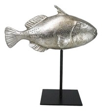 Escultura náutica marina tono plata payaso pez gatillo pez en soporte de poste de metal