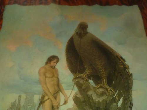 JOHN PITRE CONFICT VINTAGE PRINT ON CARVED WOOD FALCON EAGLE ART FANTASY 1970S - 第 5/9 張圖片