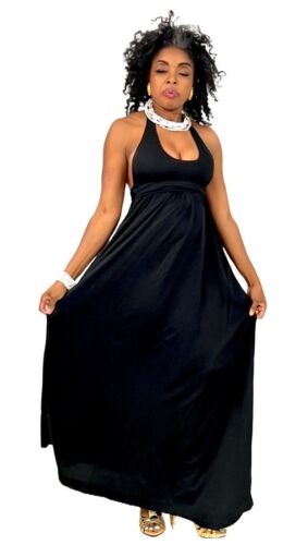 GEORGE’S FACTORY CA 70's Vtg Sexy Halter Backless Empire Waist Maxi Dress S Poly