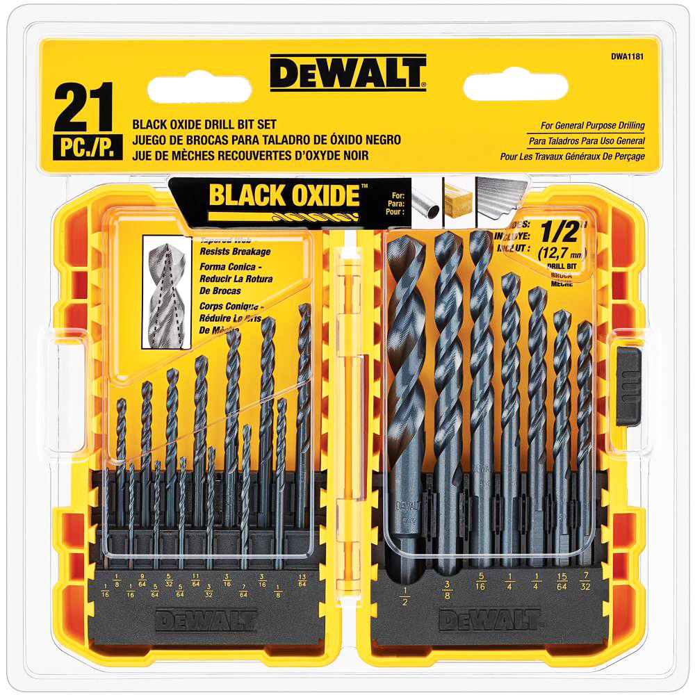 DeWALT 21 PC. BLACK OXIDE DRILL BIT SET • GENERAL PURPOSE • Wood
