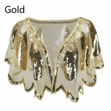 Damen Retro Pailletten Umhang Durchsichtig Spitze Bolero Glänzend Schal Party