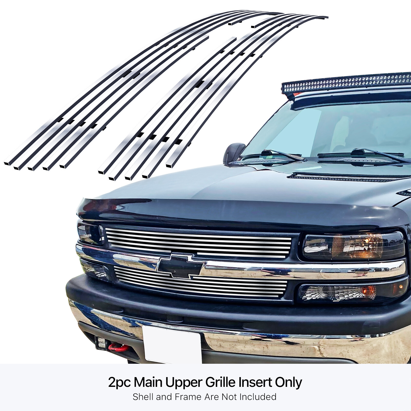 Fits 1999-2002 Chevy Silverado 1500/2500 Upper Chrome Billet Grille Grill Insert