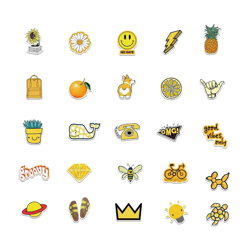 50 Pack of Cool VSCO Yellow Stickers for Laptop/Water Bottle/Phone Case/Tumbler