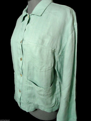 AEGEAN 100% Linen Summer Jacket womens S Light Blue collared coat Peasant Spring