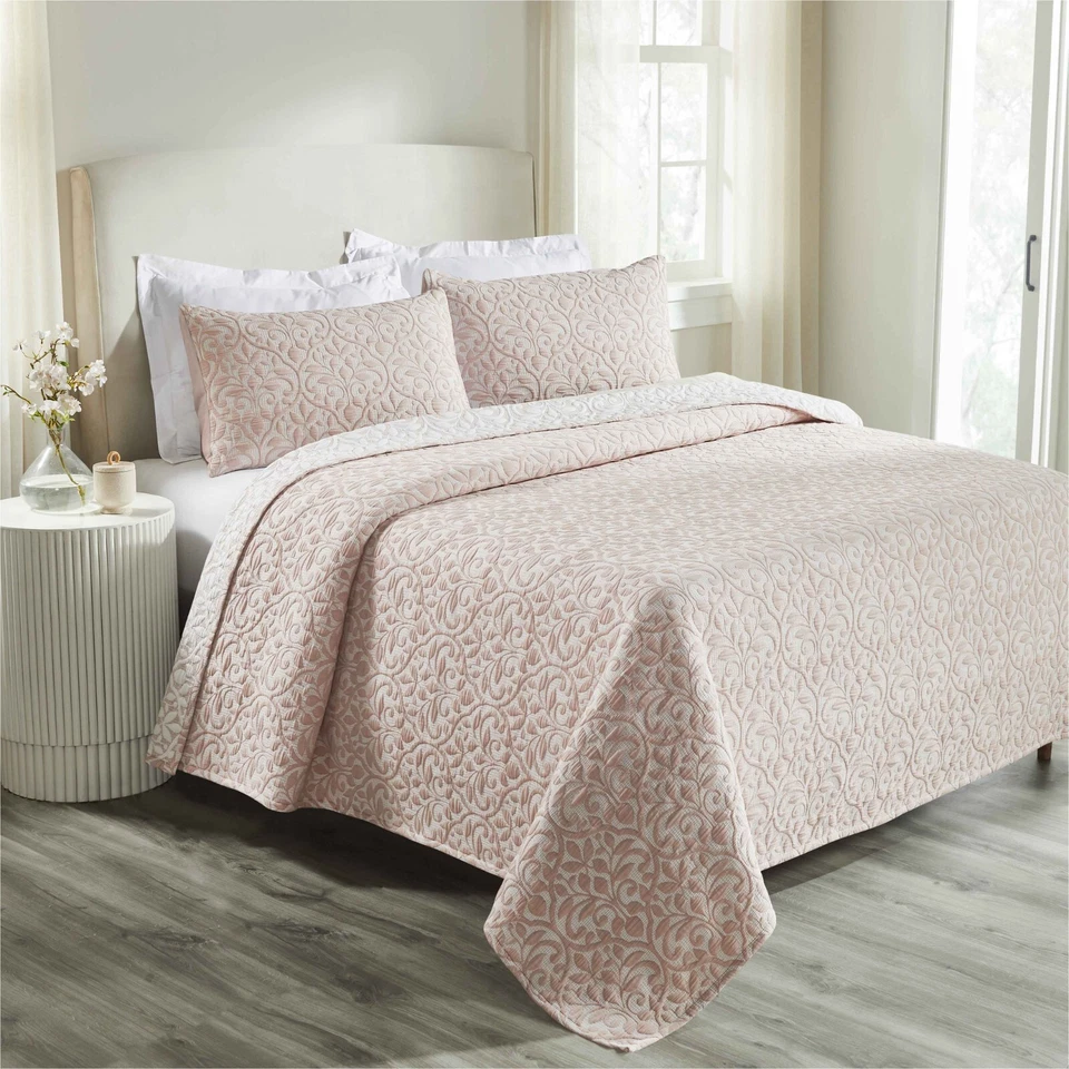 Vineyard Cotton Blend Medium Weight Matelasse Floral Woven Coverlet or Throws - Image 2 of 4