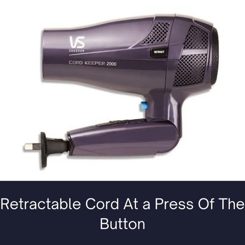 VS Sassoon Hair Dryer with Retractable Cord Foldable Handle Grip Ionic Ceramic - Picture 2 of 13