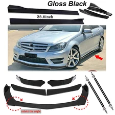 Front Bumper Lip Spoiler Splitter 86.6" Side Skirt Rear For Mercedes Benz C200