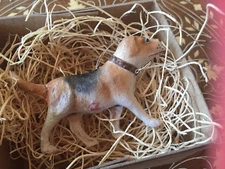 New 3D Dresden Foxhound Dog Paper Christmas Ornament Glass Eyes n Collar 3" Long