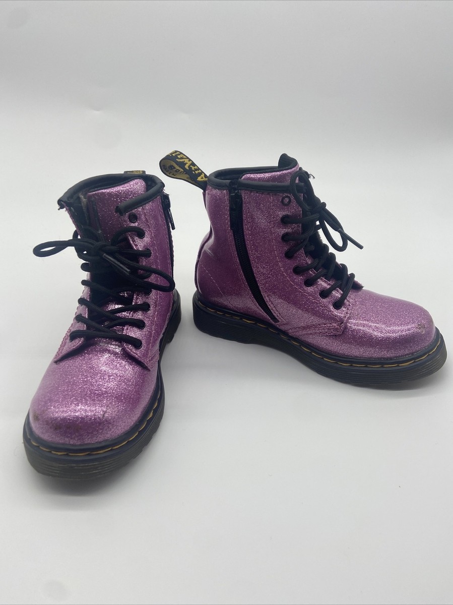 Doc Martens Kids Pink Sparkle Glitter Combat Boots Size 10