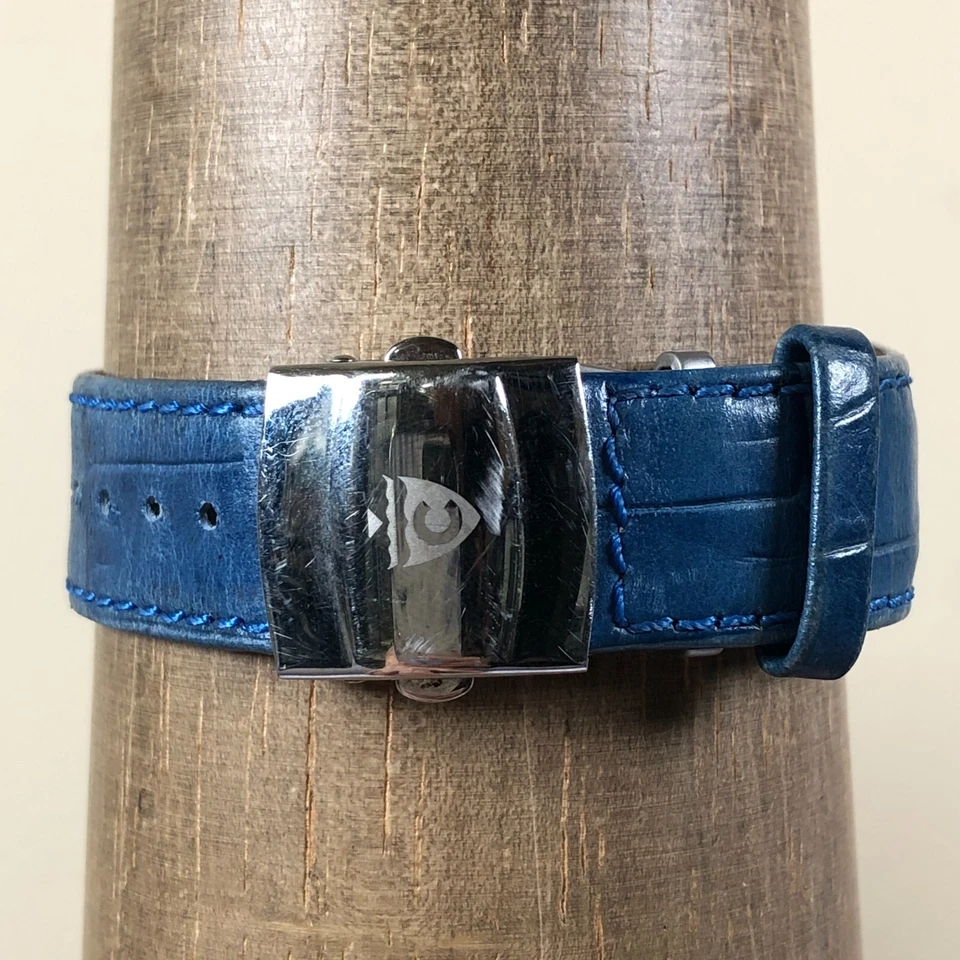 Reloj Croton Chronomaster Mujer Cronógrafo Pavé Cuero Azul Cuarzo 36mm 7 1/2" Foto 4 de 4