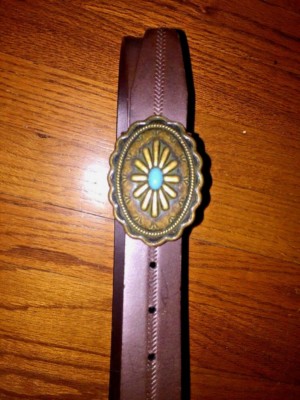 J. Crew Leather Brass Buckle Brass Stud Belt Belt J.Crew Leather S Brown Brass/brown Studs Silvertone  main image 4