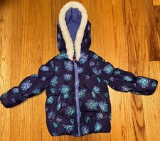 London Fog Winter Quilted Hooded Jacket Coat Purple Floral Girl's 4T Pockets