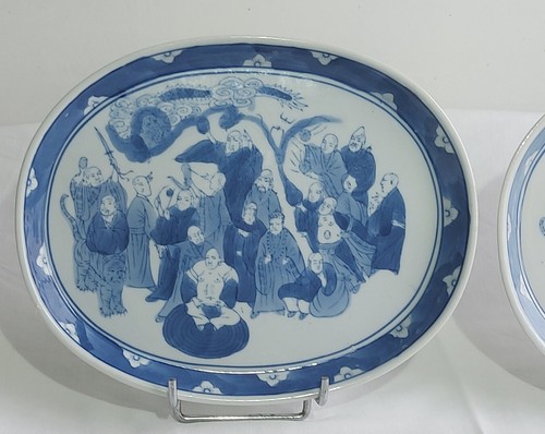 PAIRE DE PLATS OVALES EN BLEU ET BLANC PORCELAINE DE CHINE XXème L 27,5 cm - Foto 6 di 9