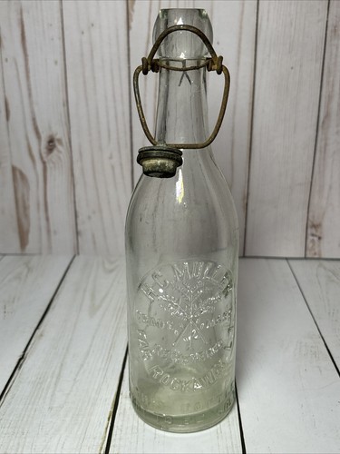 Glasflasche H.C. Muller Werbung Bier Soda Far Rockaway L.I.
