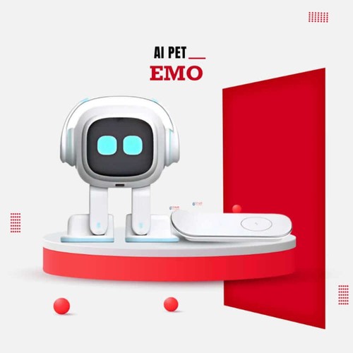Emo White Robot   AI Pet with Voice Control, Lamp & Charger