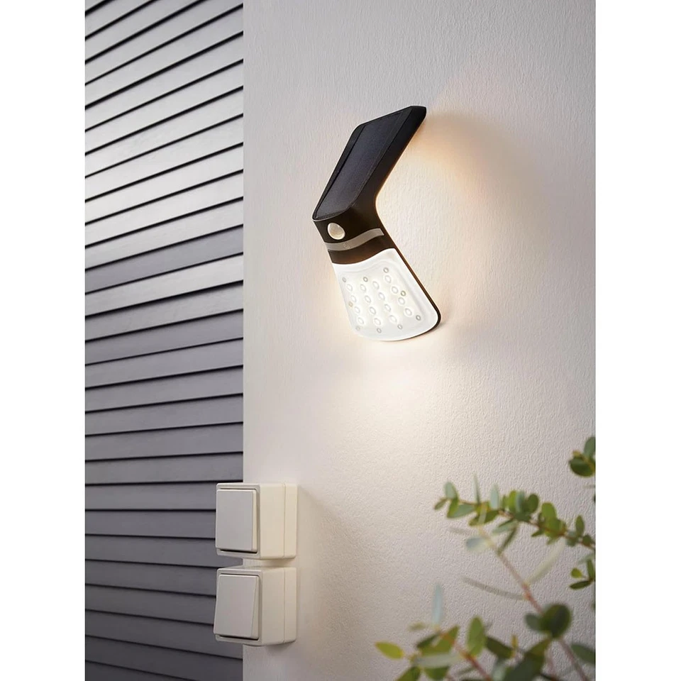 Eglo LED Solar Wandleuchte Außenlicht Schwarz IP44 2W 3000/4000K Indirekt Sensor - Bild 3 von 4