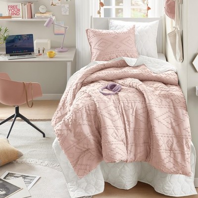 Twin XL Comforter Set: Boho Dorm Bedding for Girls - Pink Sham Included!