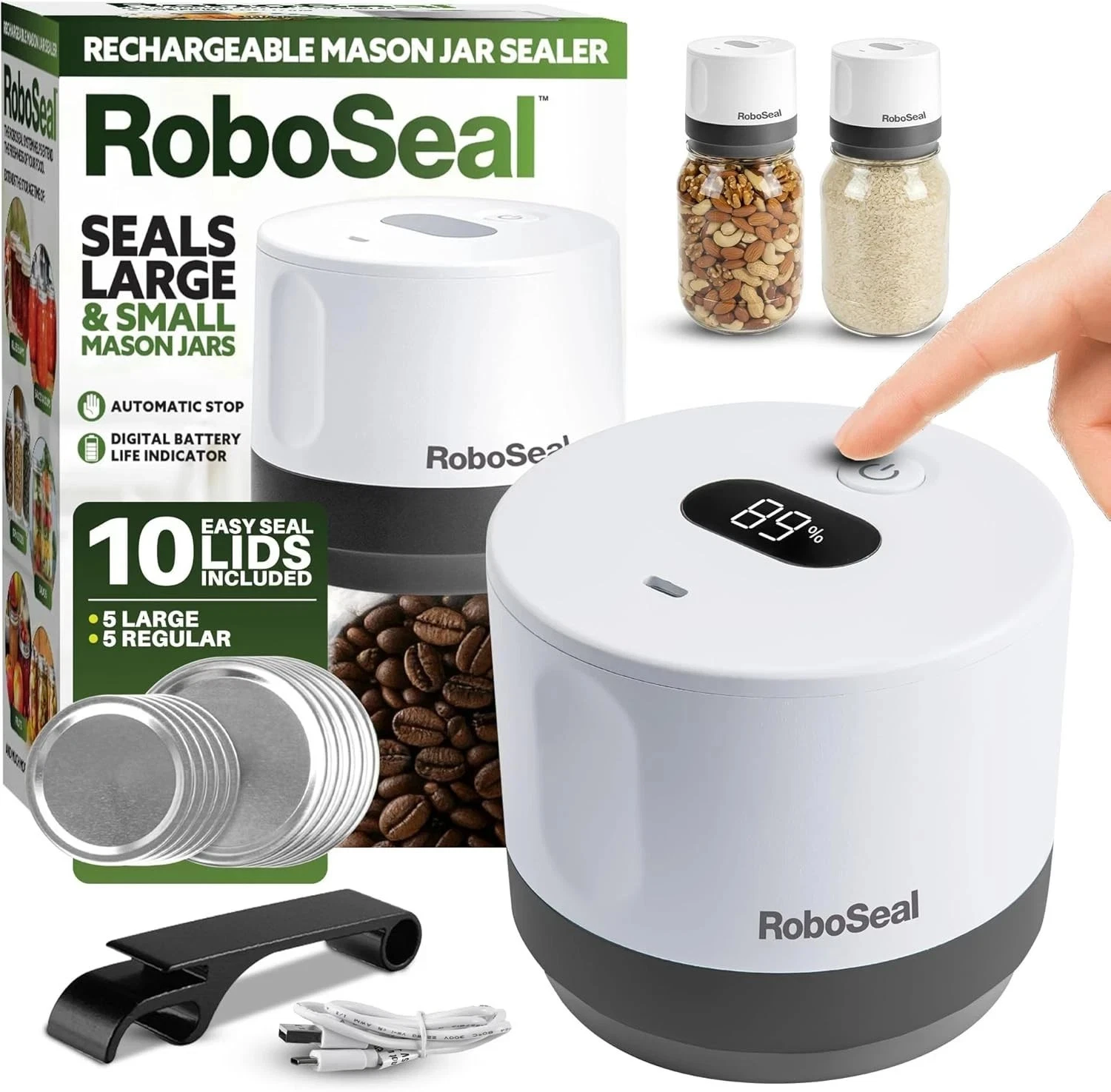 RoboSeal Rechargeable Mason Jar Vacuum Sealer for Mason Jars Wide and Regular
Opens in a new window 