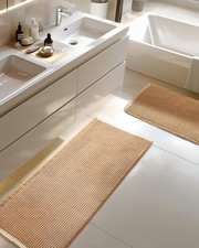 2 Piece Large Waffle Bath Mat Set Non Slip Absorbent Rug Brown White 20x47