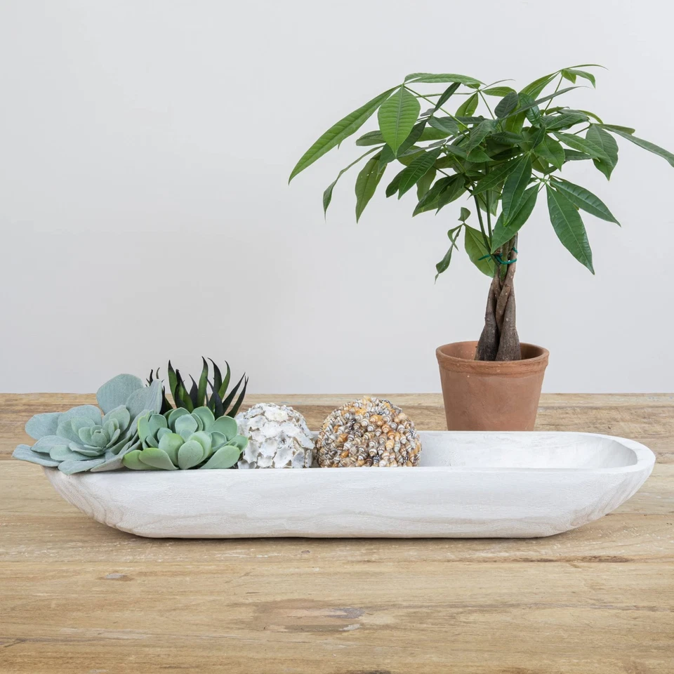 Bandeja decorativa de madera de paulownia, blanca Foto 2 de 4