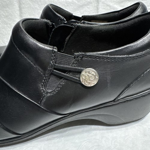 Clarks Women 8.5W Loafer Shoe Slip On Black Leather Zip Side Comfort - Picture 8 of 13