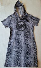 Michael Kors Black Gray Snake Print Hooded T Shirt Dress Size Small