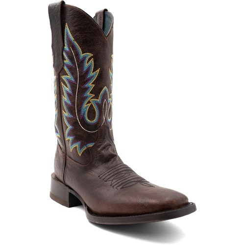 Bottes de cowboy occidentales pour homme – Bottines Chelsea à bout carré pour homme – Bottes de cowboy décontractées rétro élégantes marron, marron, 46.5 EU