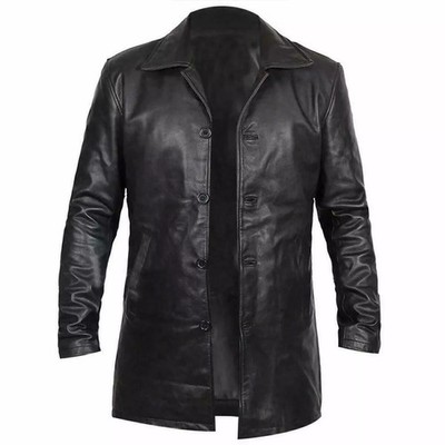 Zee Black German Army Officer Dr Who Uboat Real Cowhide Leather Jacket Coat