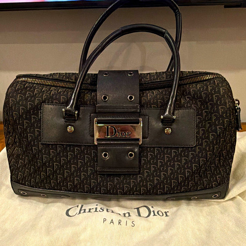 Dior Black Monogram Satchel Top Handle Zip Silver Hardware, Dust Bag