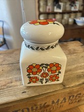 Vintage Taunton Vale Medium Lidded Storage Jar – Orange Flowers – Retro!