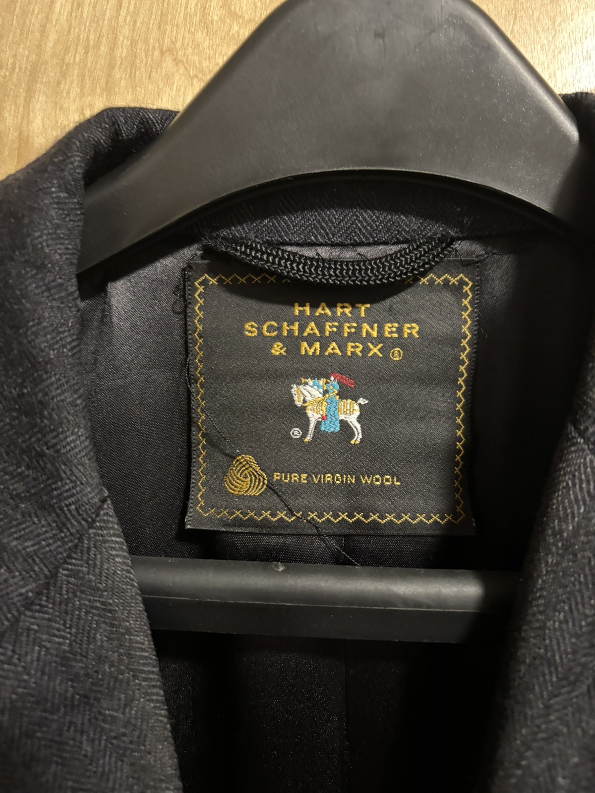 Vintage Hart Schaffner & Marx Men Virgin Wool Herringbone Grey Overcoat Made USA