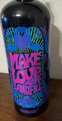 Sigg collectible water bottle MAKE LOVE NOT LANDFILL Colorful Hippie Leakproof!