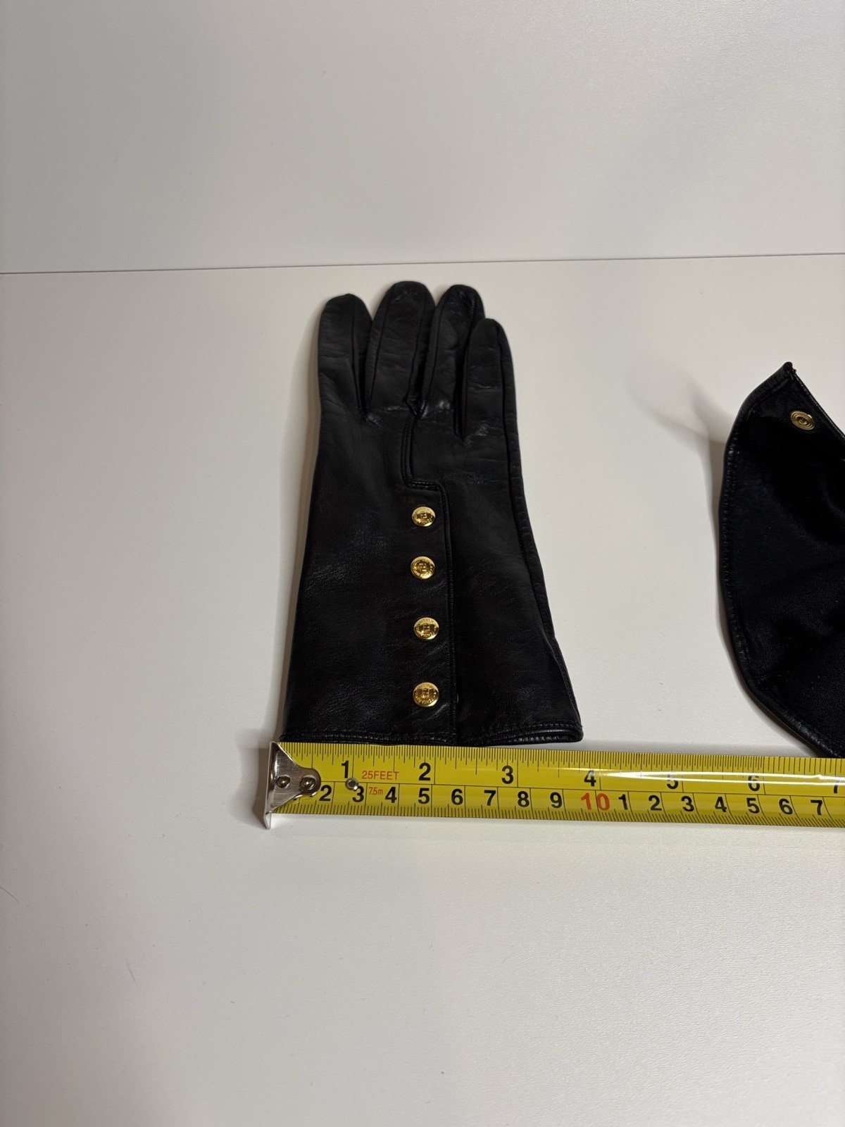 Fendi Black Leather Gloves with Gold Accents thumbnail 9