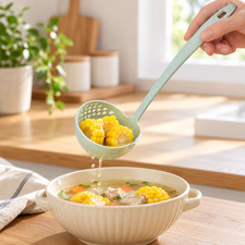 New Nordic Green Speckled Plastic Soup Ladle with Strainer Side Single