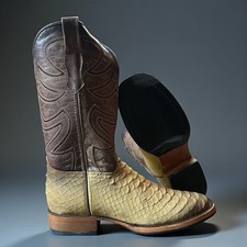 Brown Python Snake Skin Boots. Square Toe Cowboy Boots. Bota Vaquero Piel Piton.
