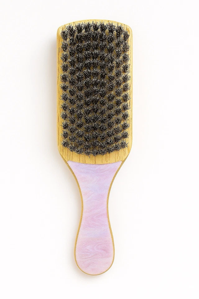 🌸 Mini cepillo de pelo rosa cerdas de jabalí - Brilla y suaviza con estilo Foto 2 de 4