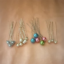 Set of Multicolor Metal  Plastic Hair Pins with Beaded Accents for Women Weddi  