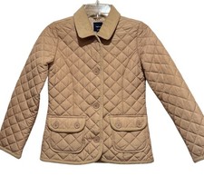 Kids Gap Quilted Jacket Youth Girls XL Corduroy Collar Tan Preppy Equestrian