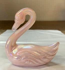 FENTON Swan Bird Pink Art Glass Rosalene Opalescent Iridescent Figurine Signed