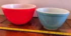 Vintage Pyrex Mixing Bowls Rich Primary Colors Red and Blue Nesting Bowls Set 2