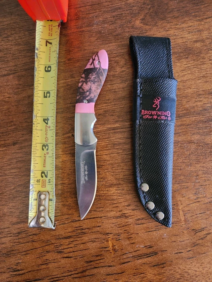 Cuchillo Browning - Mango Rosa - Modelo 892 - Funda - Hoja de 3" Foto 2 de 3