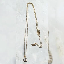Crescent Moon Goldtone Inlaid Mother Of Pearl Delicate Pendant Charm Necklace