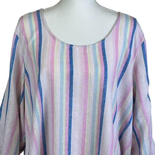 Jones & Co Top Women Size 1X Linen Blend Pastel Multi Stripes Coastal Lagenlook - Picture 7 of 11