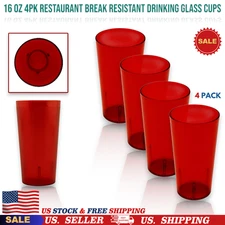 16 Oz 4Pack Restaurant Break Resistant Drinking Glass Cups Plastic Tumblers USA