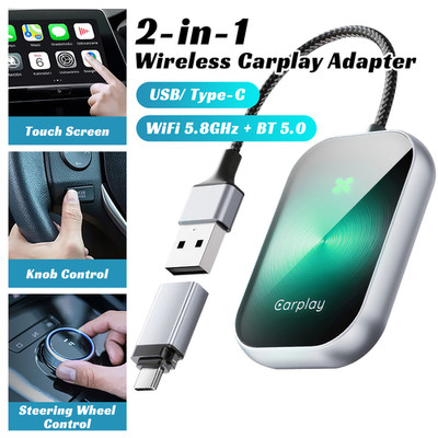 Wireless CarPlay Adapter für Apple CarPlay Android Auto Dongle Plug&Play 2in1 DE